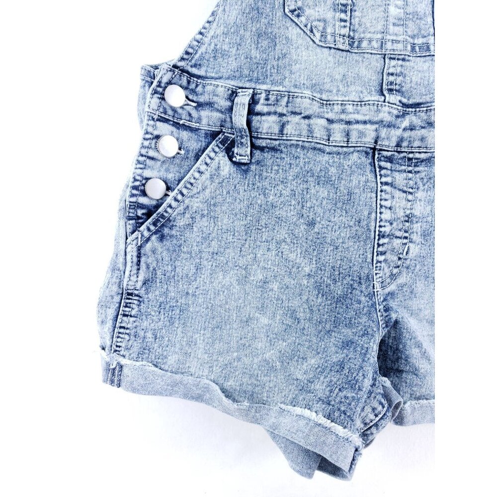 No Boundaries Juniors Medium 7-9 Acid Wash Denim Shortalls - Picture 4 of 8